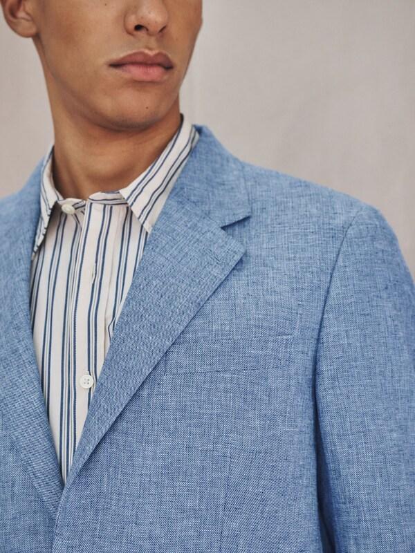 Seraphine Blue Tailored Fit Linen Blend Texture Suit Jacket