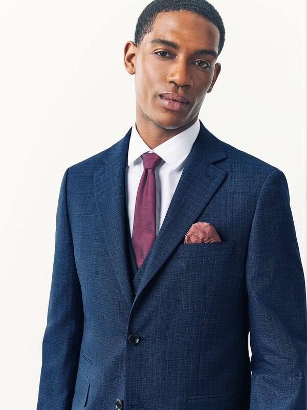 Seraphine Blue Tailored Fit Textured Wool Blend Suit Jacket