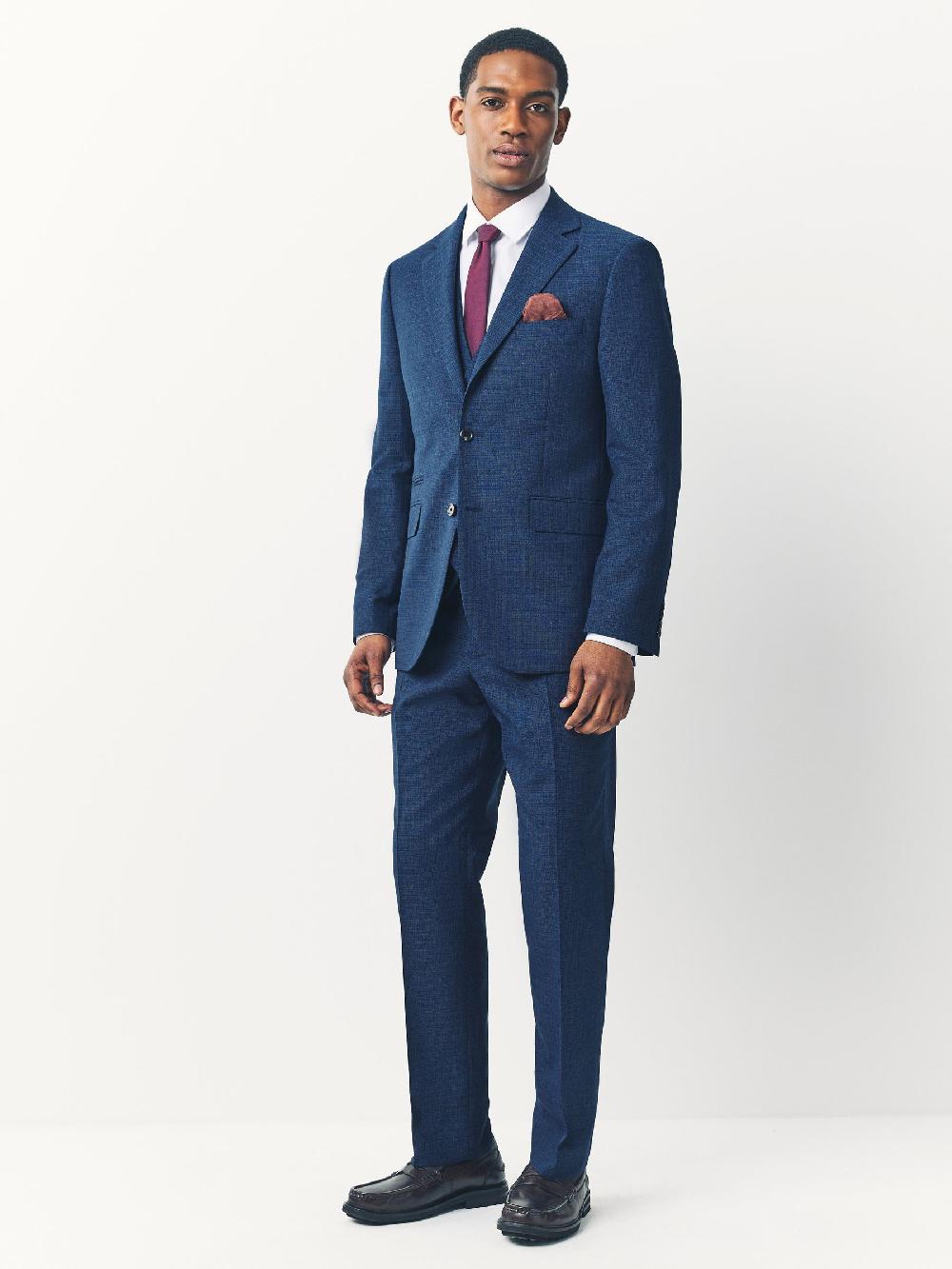 seraphine Blue Tailored Fit Textured Wool Blend Suit Jacket