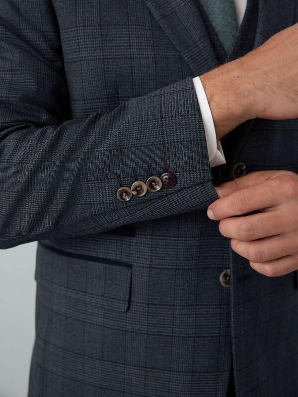 Seraphine Blue Tailored Fit Trimmed Check Suit Jacket