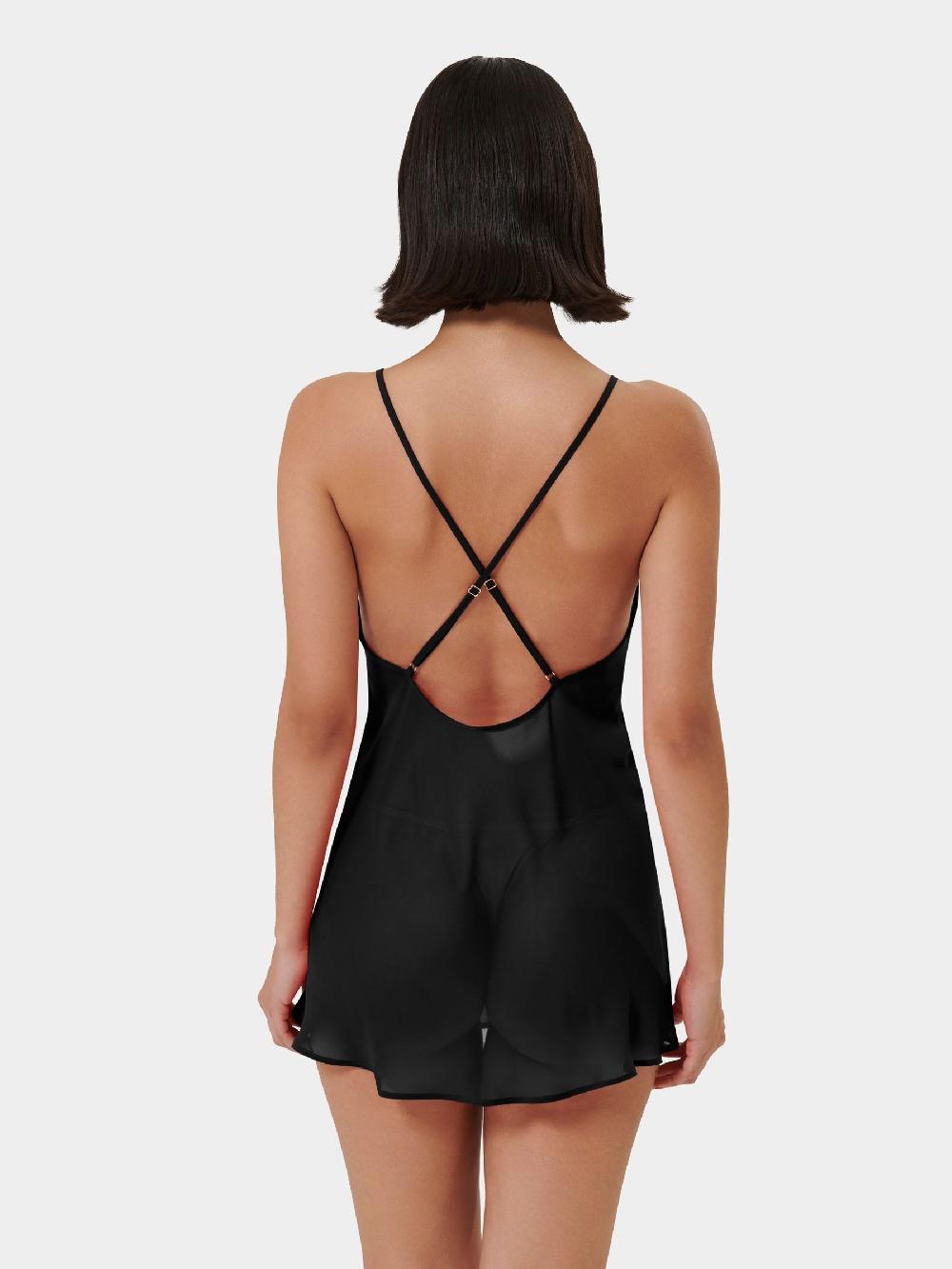 seraphine Bluebella Rosalie Short Plunge Satin and Embroidered Chemise