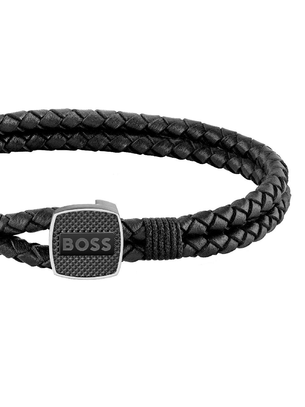 seraphine BOSS Black Gents Seal Braided Leather Bracelet
