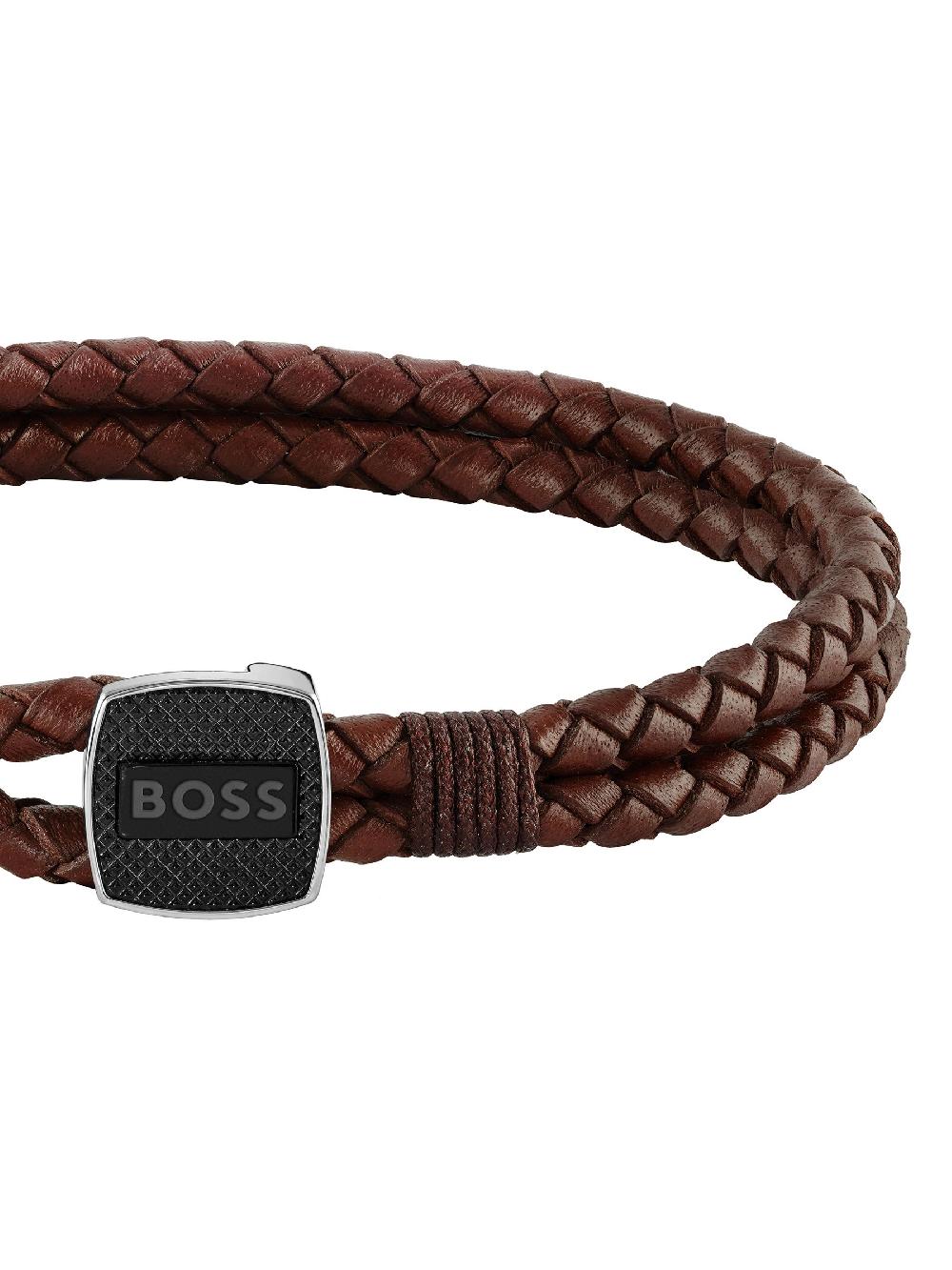 seraphine BOSS Brown Gents Seal Braided Leather Bracelet