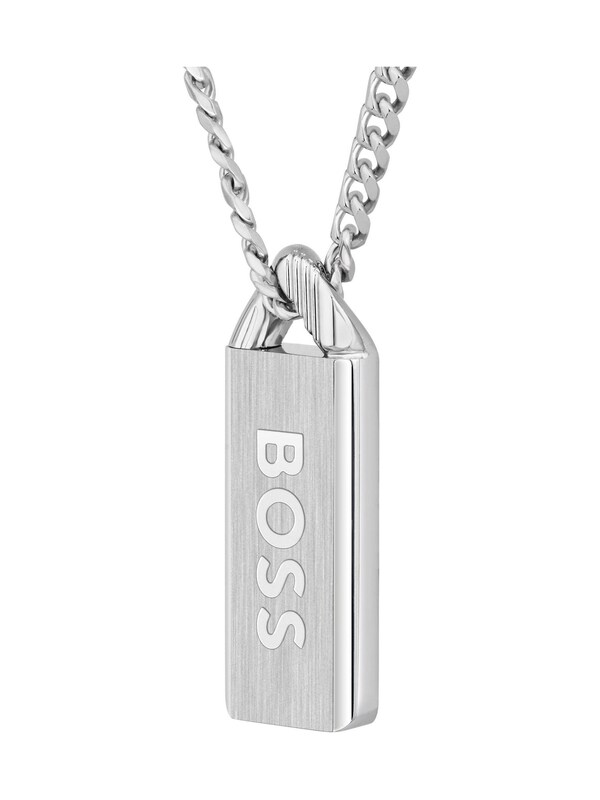 Seraphine BOSS Silver Tone Kassy Emblem Stainless Steel IP Pendant Necklace