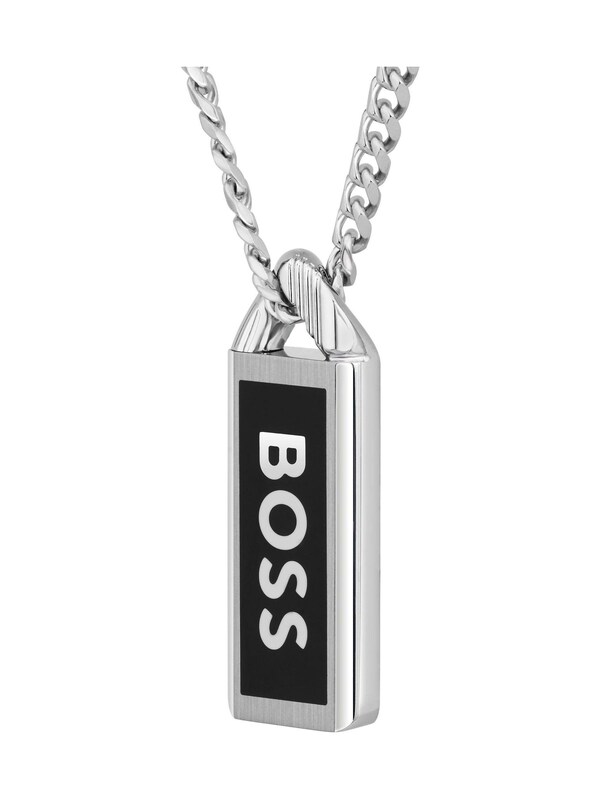 Seraphine BOSS Silver Tone Kassy Emblem Stainless Steel IP Pendant Necklace