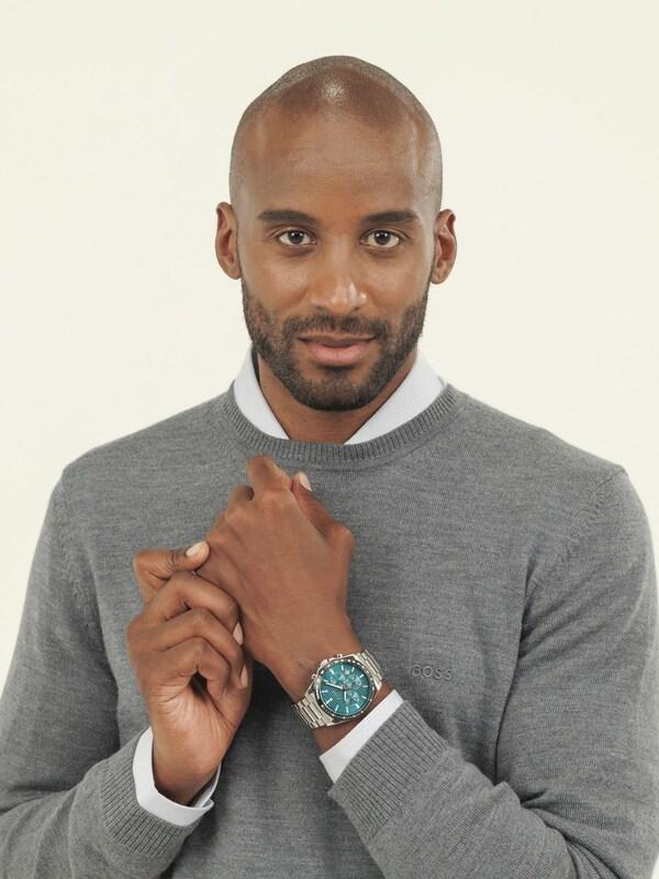Seraphine BOSS Silver Tone Strike Chronograph With Teal Dial Watch