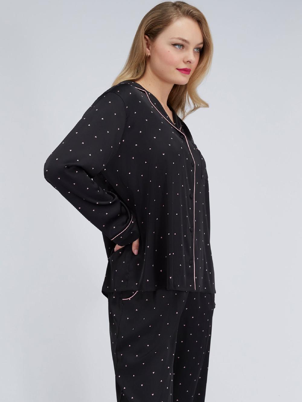 seraphine Boux Avenue Black Heart Oversized Satin Pyjamas Set