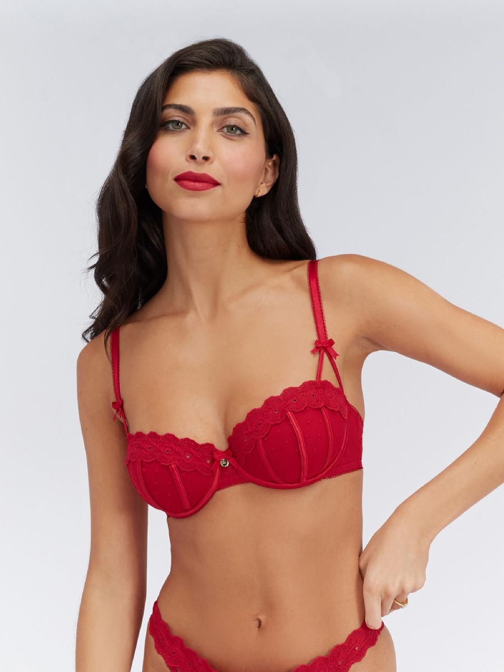seraphine Boux Avenue Pillar Box Red Angelique Mesh Balconette Bra