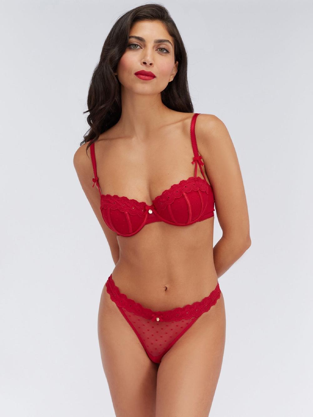 seraphine Boux Avenue Pillar Box Red Angelique Mesh Knickers