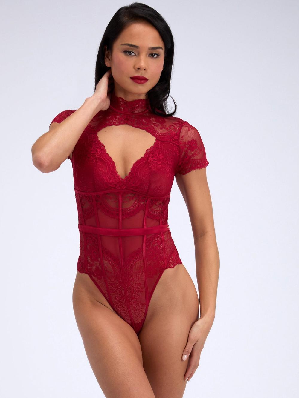 seraphine Boux Avenue Pillar Box Red Violetta Lace Body