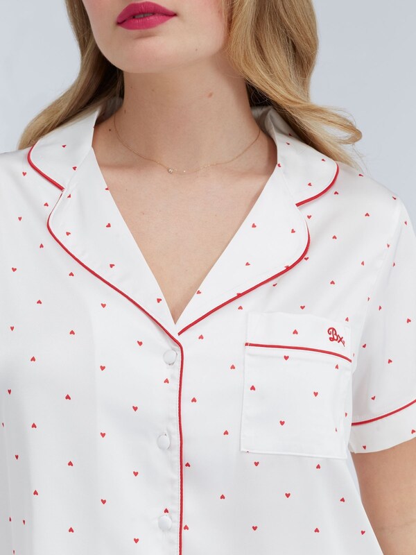 Seraphine Boux Avenue White Heart Satin Short Pyjamas Set