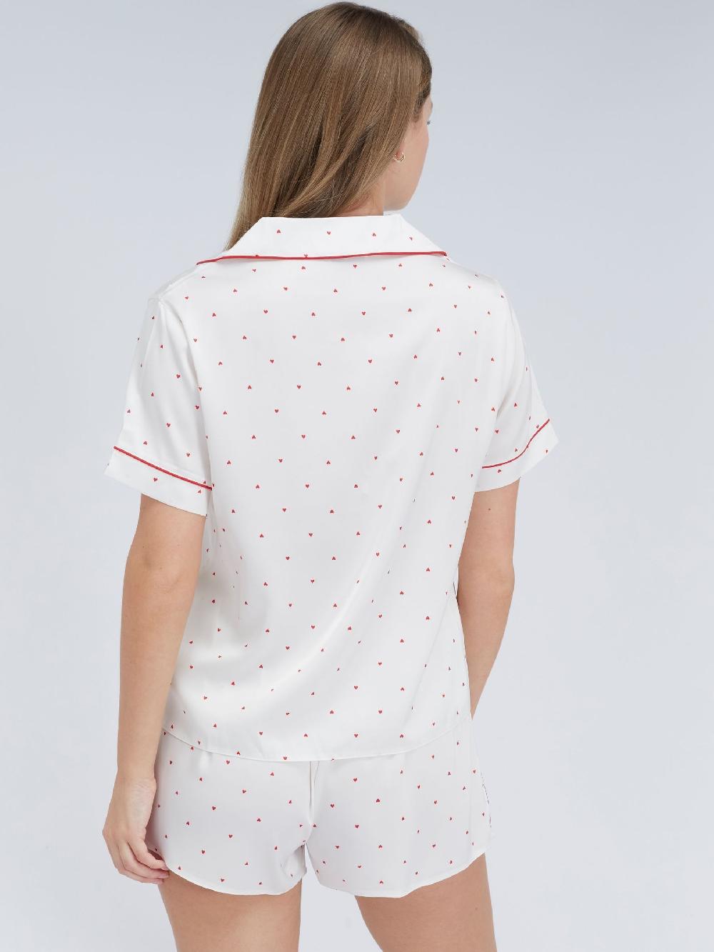 seraphine Boux Avenue White Heart Satin Short Pyjamas Set