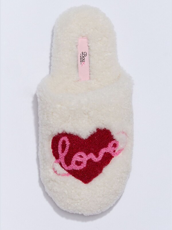 Seraphine Boux Avenue White Love Borg Mule Slippers