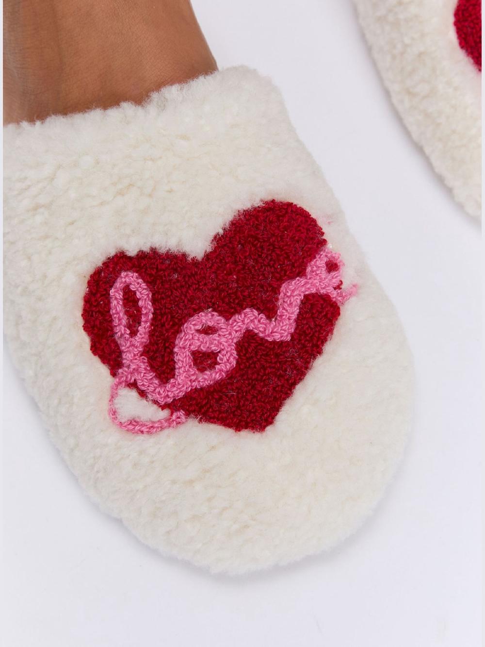 seraphine Boux Avenue White Love Borg Mule Slippers