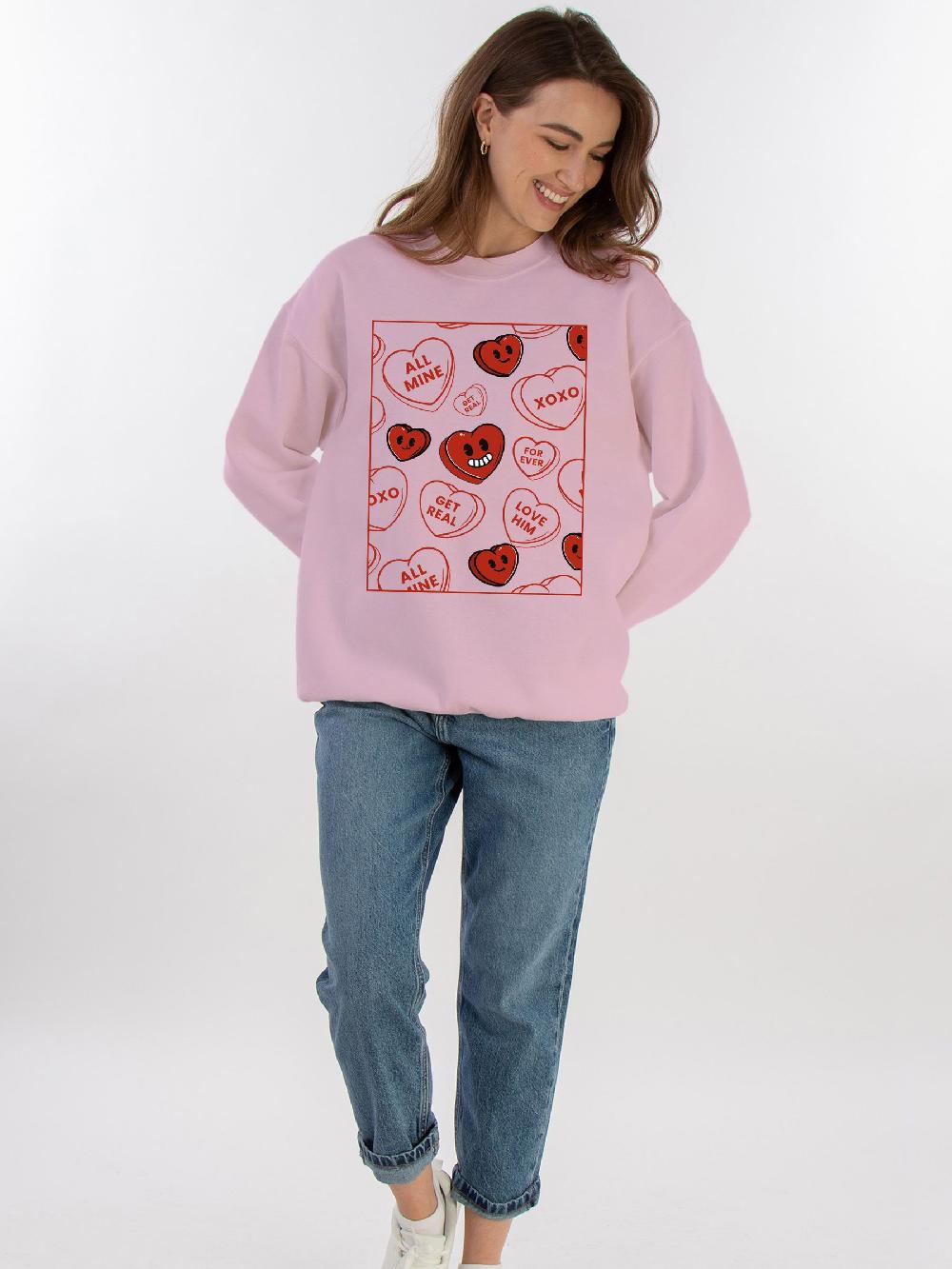 seraphine Brands In Pink Valentine's Day Hearts Doodle Sweat Top