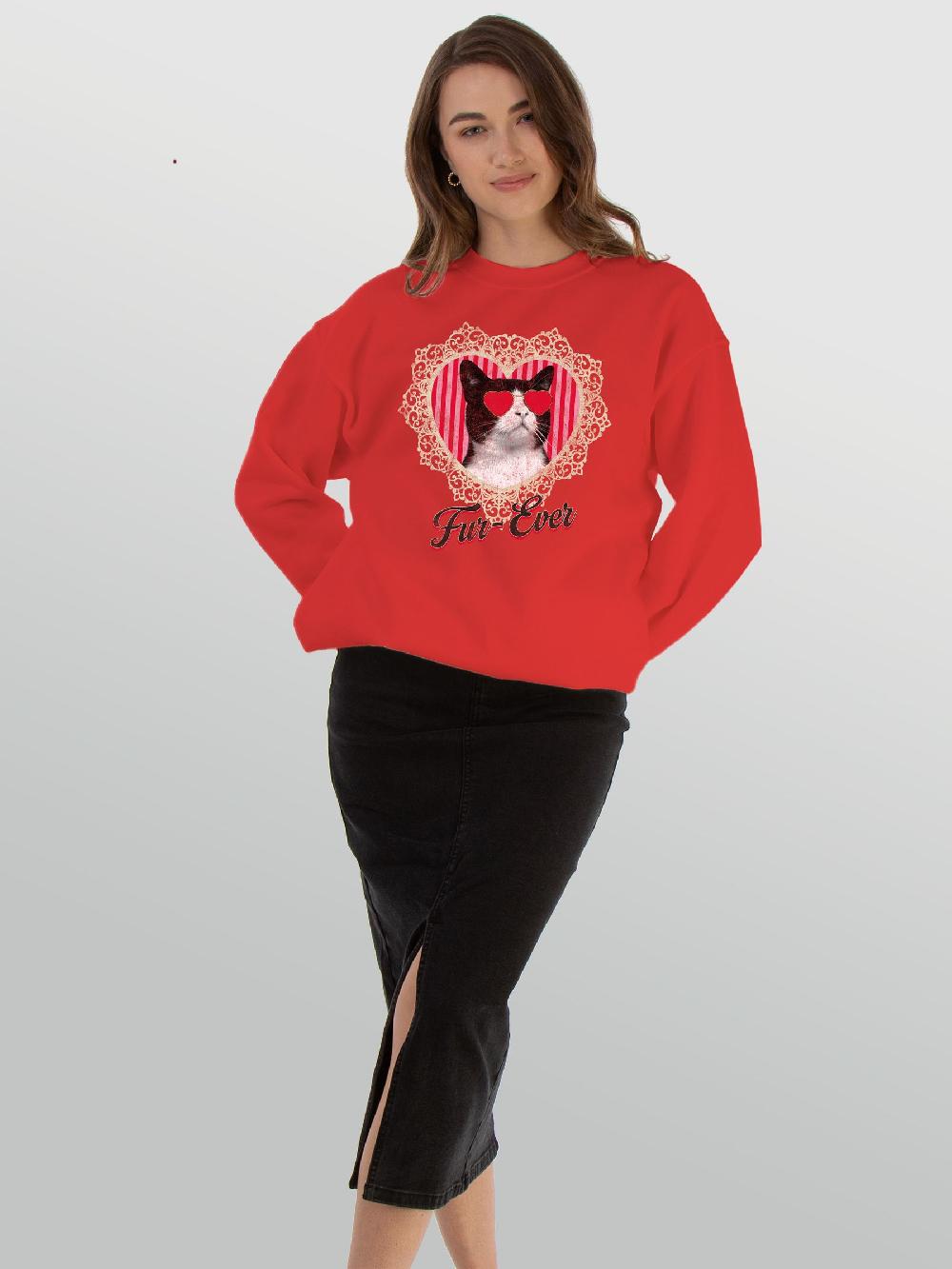 seraphine Brands In Red Valentine's Day Cat Fur Ever Sweat Top
