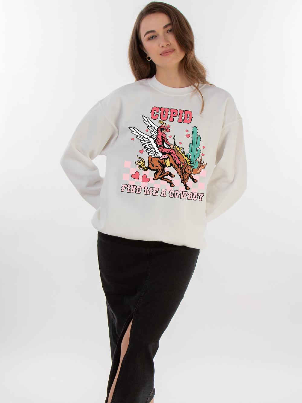 seraphine Brands In White Valentine's Day Cowboy Sweat Top