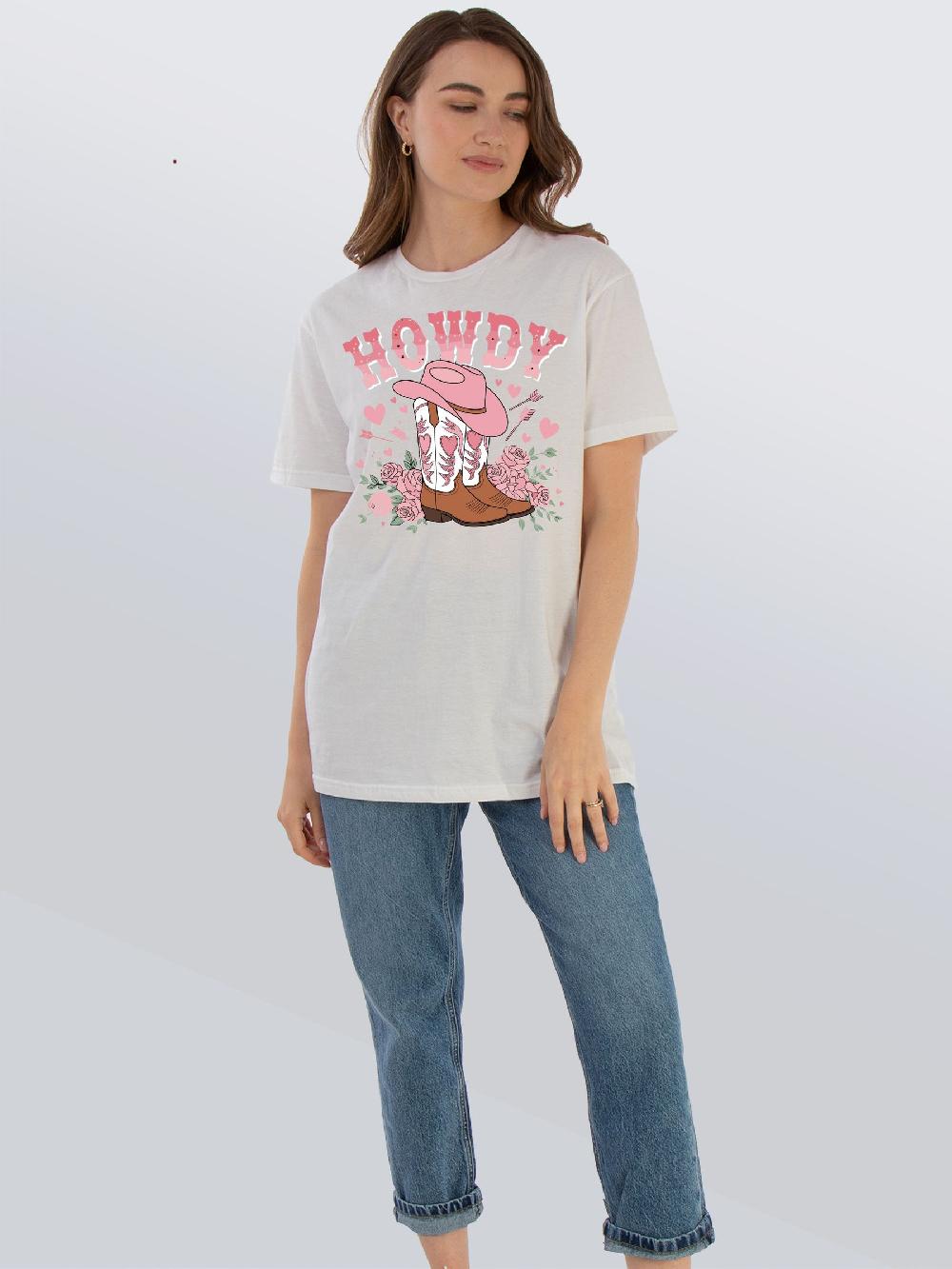 seraphine Brands In White Valentine's Day Howdy Boots T-Shirt