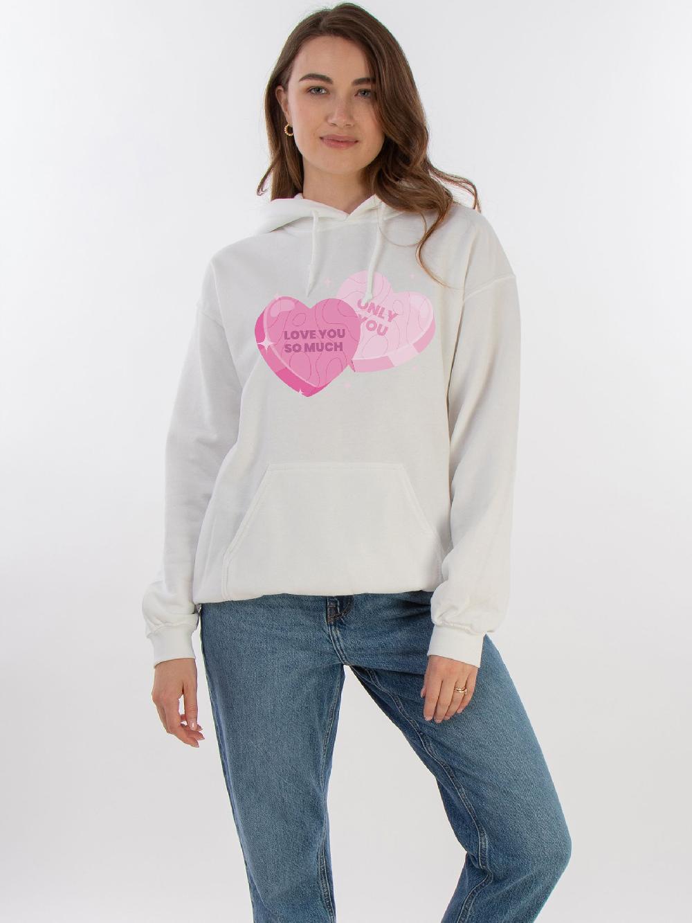 seraphine Brands In White Valentine's Day Love You Hearts Hoodie