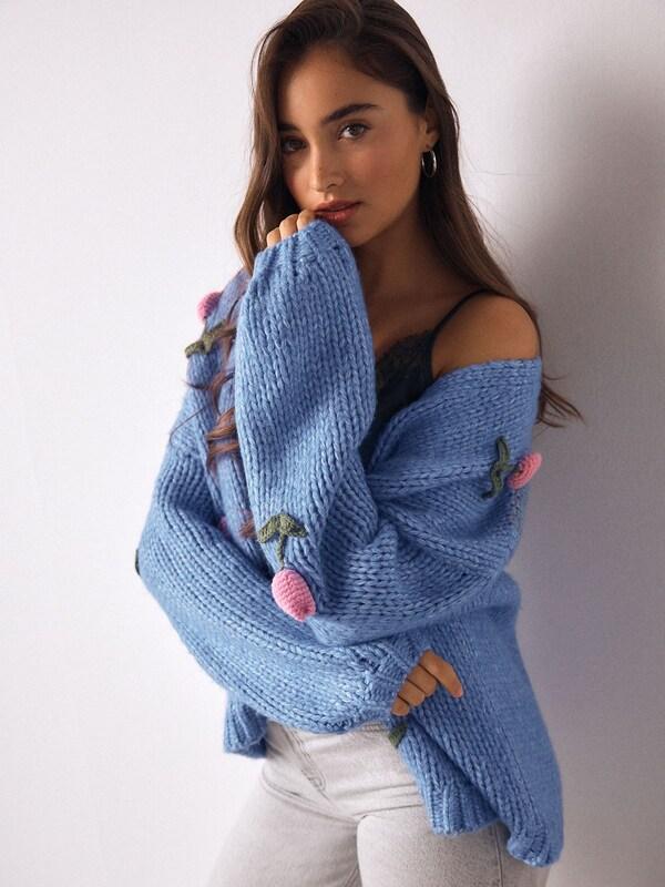 Seraphine Bright Blue 3D Tulip Soft Touch Chunky Knit Cardigan