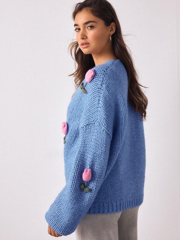 Seraphine Bright Blue 3D Tulip Soft Touch Chunky Knit Cardigan