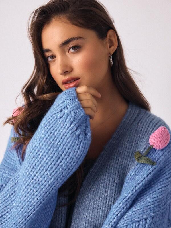 Seraphine Bright Blue 3D Tulip Soft Touch Chunky Knit Cardigan