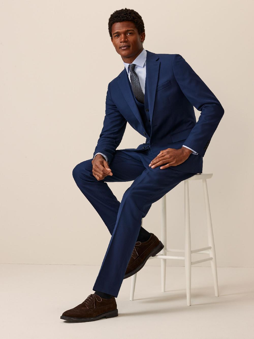 seraphine Bright Blue Slim Fit Textured Suit Jacket