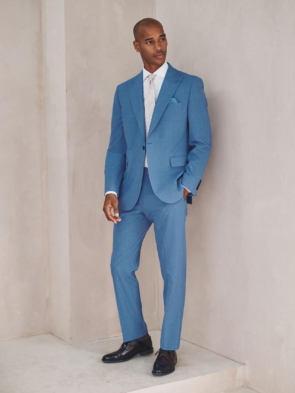 seraphine Bright Blue Tailored Fit Motion Flex Wool Blend Suit Jacket