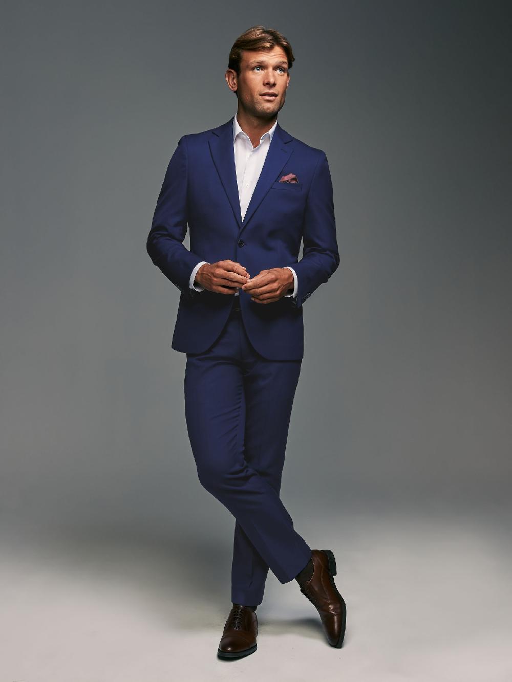 seraphine Bright Blue Tailored Fit Textured Suit Jacket