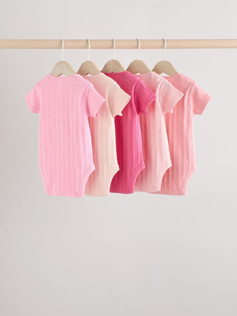 seraphine Bright Pink 5 Pack Short Sleeve Baby Bodysuits