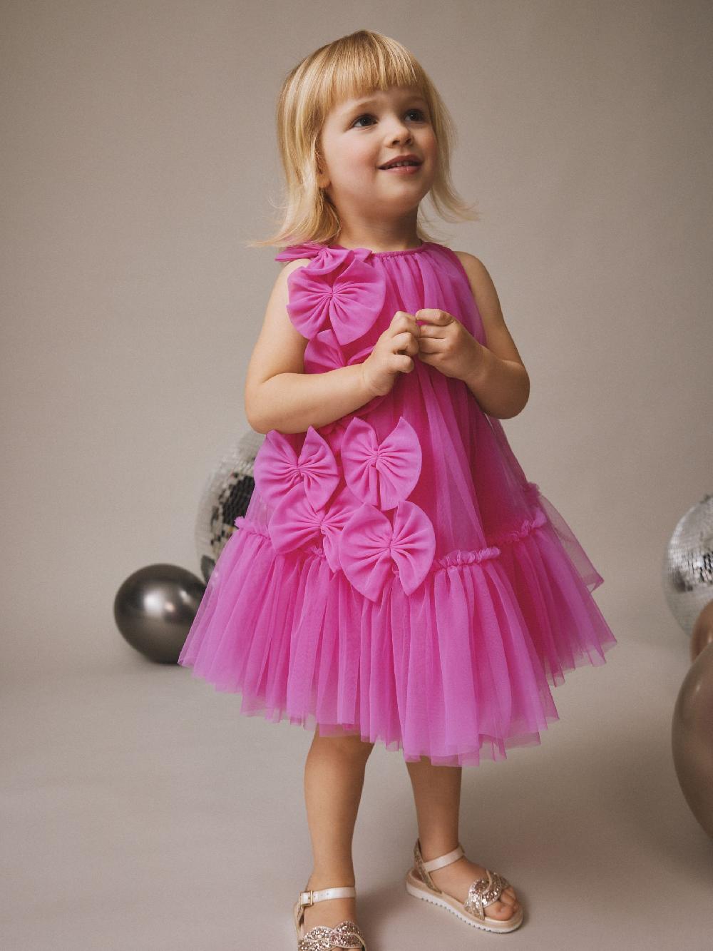 seraphine Bright Pink Bows Sleeveless Mesh Dress (3mths-7yrs)