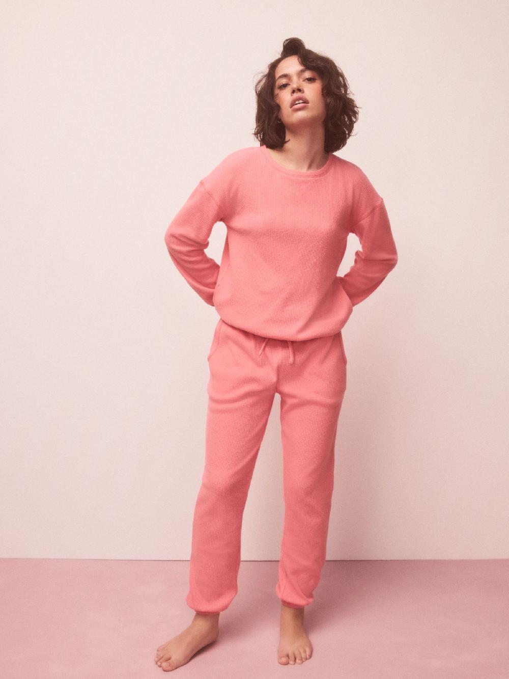 seraphine Bright Pink Cosy Waffle Long Sleeve Pyjamas