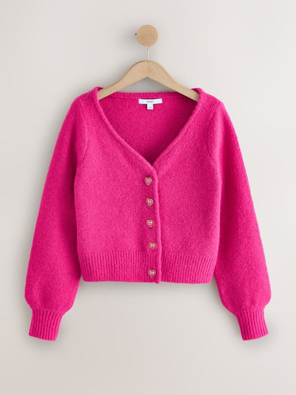 Seraphine Bright Pink Heart Button Cardigan With Wool