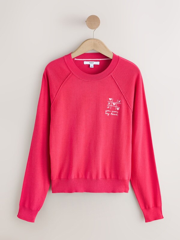 Seraphine Bright Pink Heart Embroidery Soft Touch Crew Neck Cotton Rich Jumper