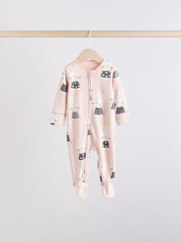 Seraphine Brown/Cream 5 Pack Two Way Zip Baby Sleepsuits (0mths-2yrs)