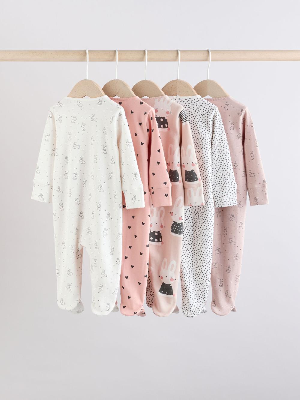 seraphine Brown/Cream 5 Pack Two Way Zip Baby Sleepsuits (0mths-2yrs)