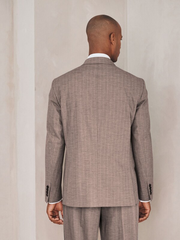 Seraphine Brown Loose Fit Striped Double Breasted Suit Jacket