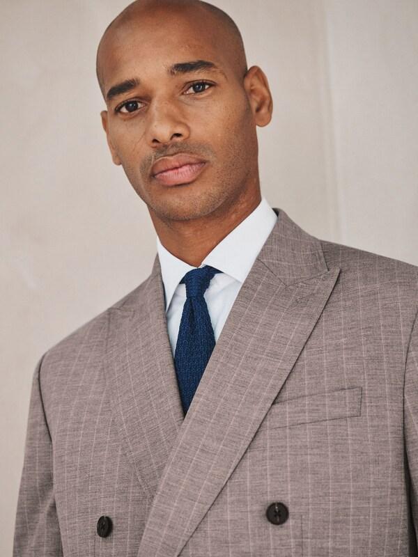 Seraphine Brown Loose Fit Striped Double Breasted Suit Jacket