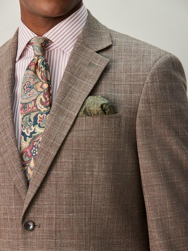 Seraphine Brown Regular Fit Trimmed Check Suit Jacket