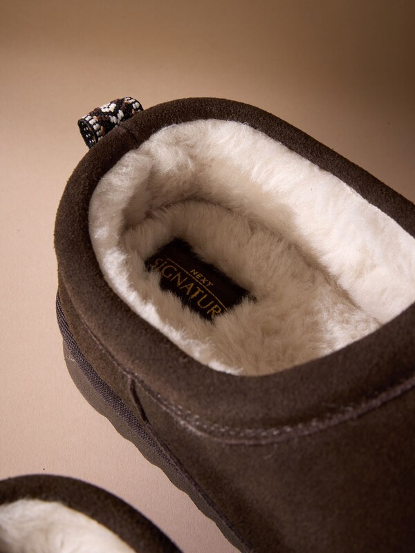 Seraphine Brown Signature Suede Faux Fur Lined Slippers