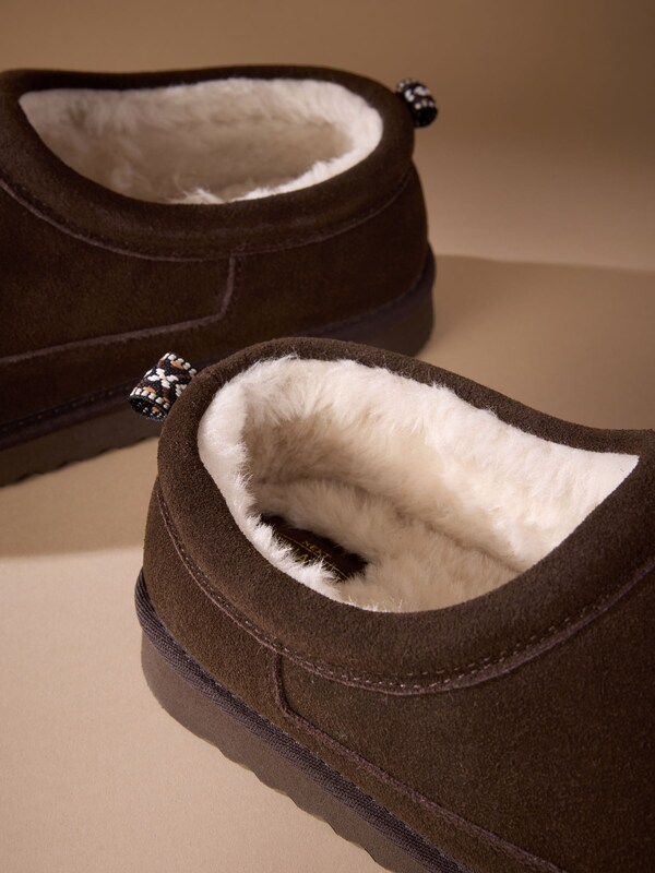 Seraphine Brown Signature Suede Faux Fur Lined Slippers