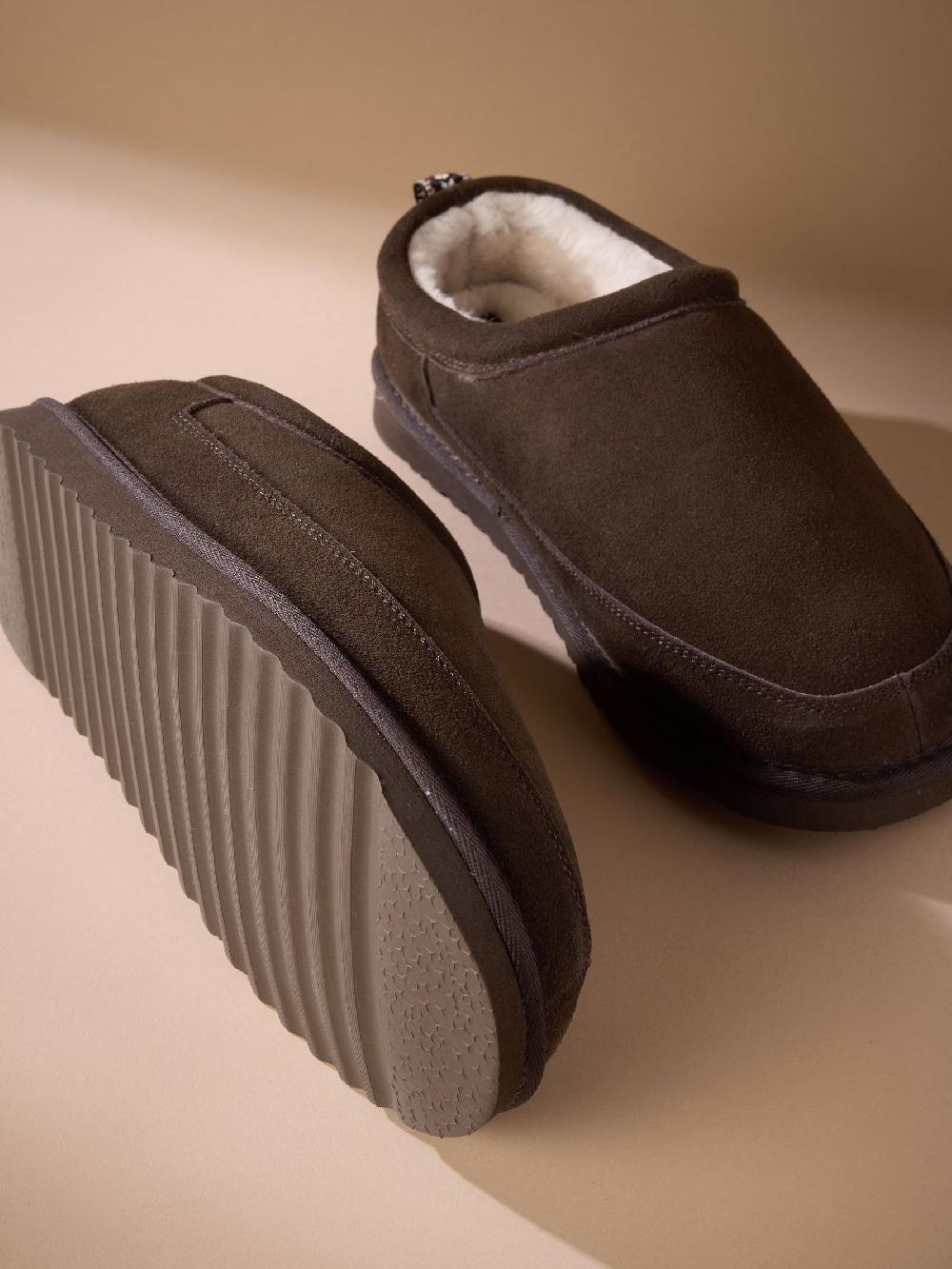 seraphine Brown Signature Suede Faux Fur Lined Slippers