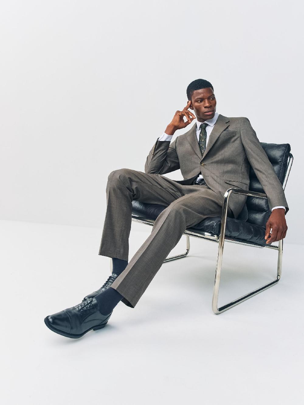 seraphine Brown Slim Fit Signature Cerutti 100% Italian Wool Suit Jacket