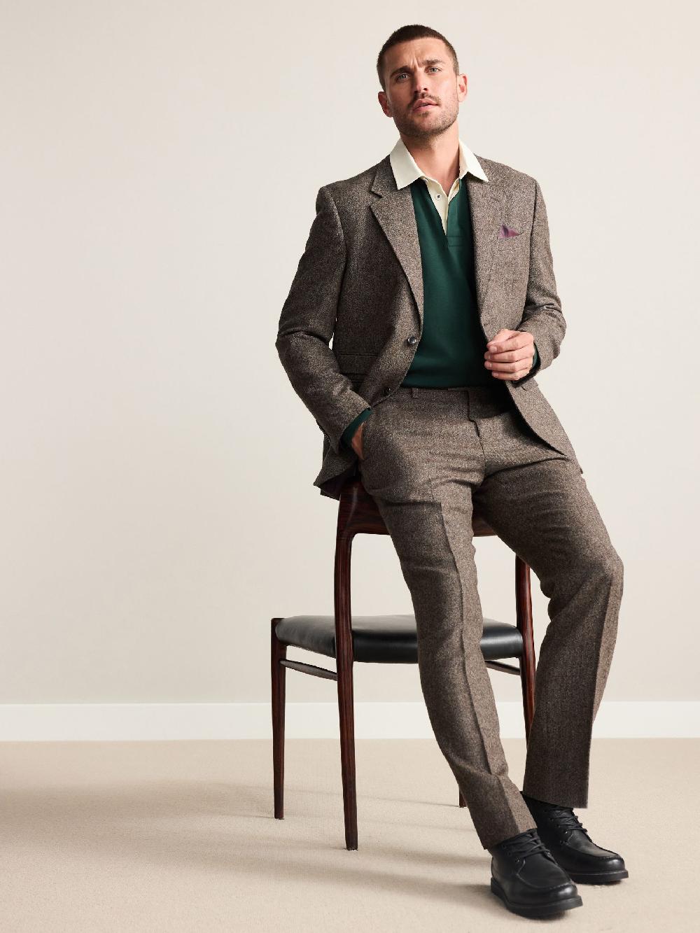 seraphine Brown Tailored Fit Signature Abraham Moon 100% British Wool Donegal Suit Jacket