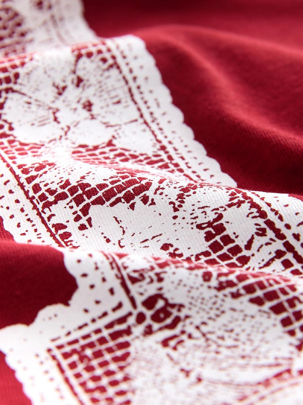 seraphine Burgundy Red Paris Lace Graphic Crew Neck Long Sleeve T-Shirt