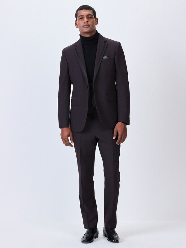 Seraphine Burgundy Red Tailored Fit Inset Lapel Detail Tuxedo Suit Jacket