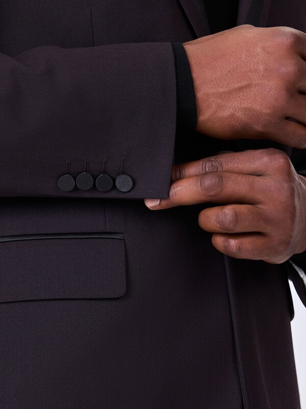 Seraphine Burgundy Red Tailored Fit Inset Lapel Detail Tuxedo Suit Jacket