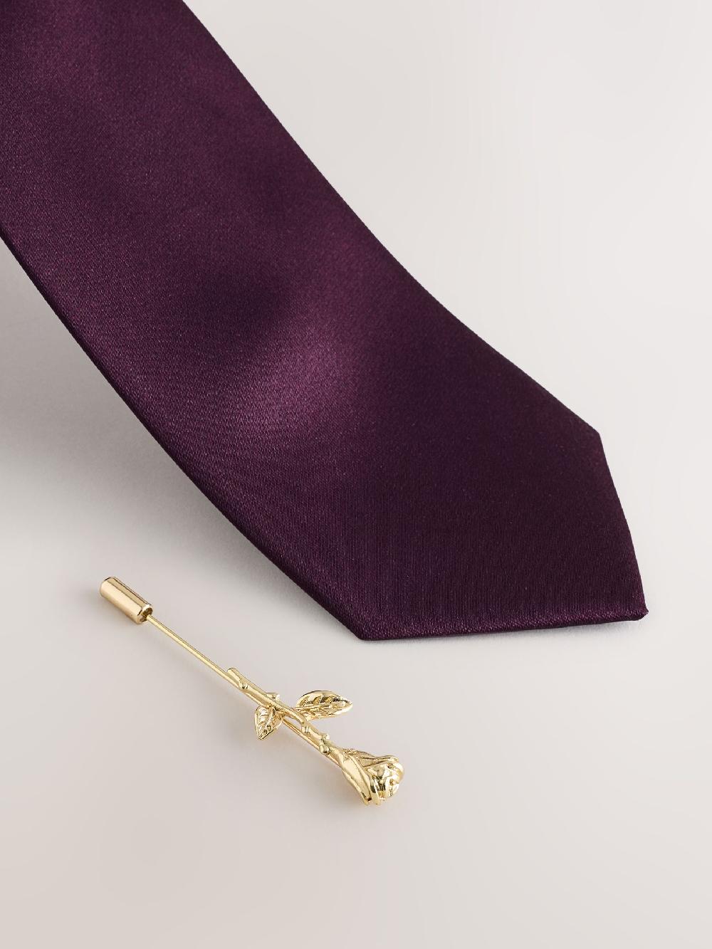 seraphine Burgundy Silk Tie and Pocket Square Set with Pin