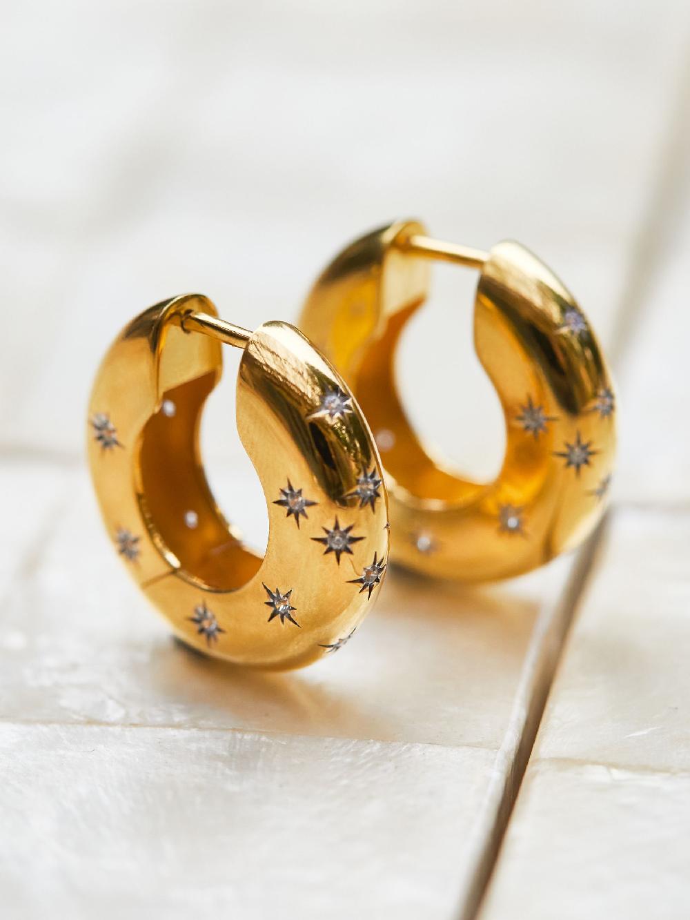 seraphine Carrie Elizabeth Gold Tone Celestial Chunky Star Set Hoops