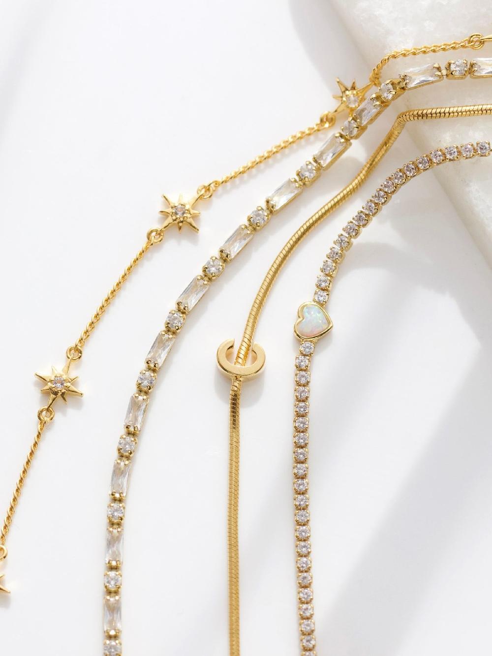 seraphine Carrie Elizabeth Gold Tone Celestial Dainty White Topaz Star Bracelet